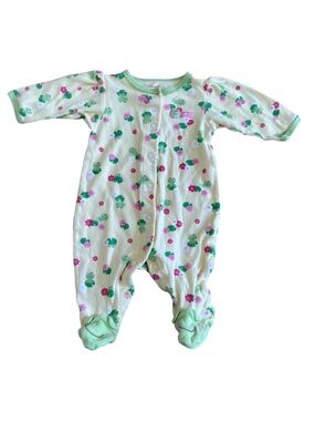 Y2K Carter’s Baby Girls 3M Yellow Green Frog Floral Footed Pajama One-Piece